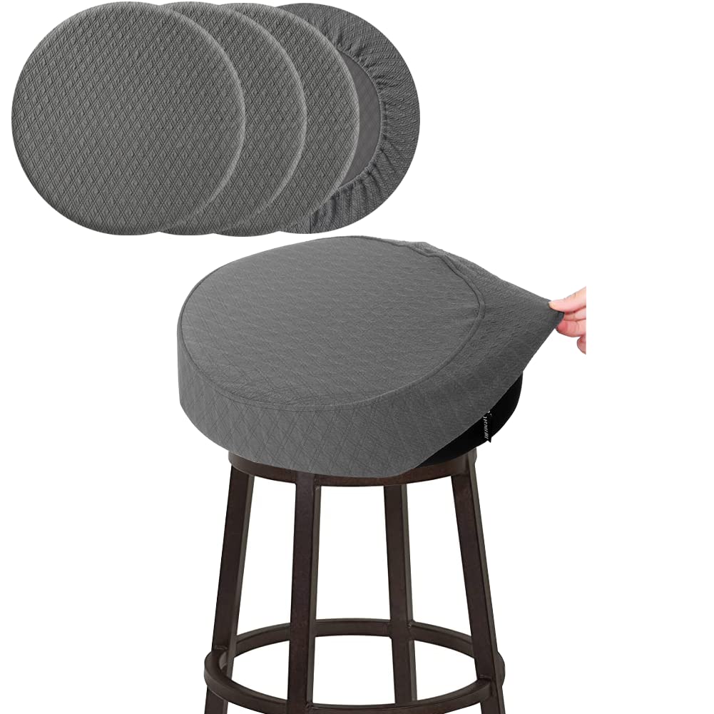 Buyue 4 Pcs Bar Stool Covers, Luxury Fabric Dia.12-14' Round Stretchy Crease-Resistant Washable Jacquard Dustproof Stool Seat Slipcover, S-Dark Grey-Set Of 4