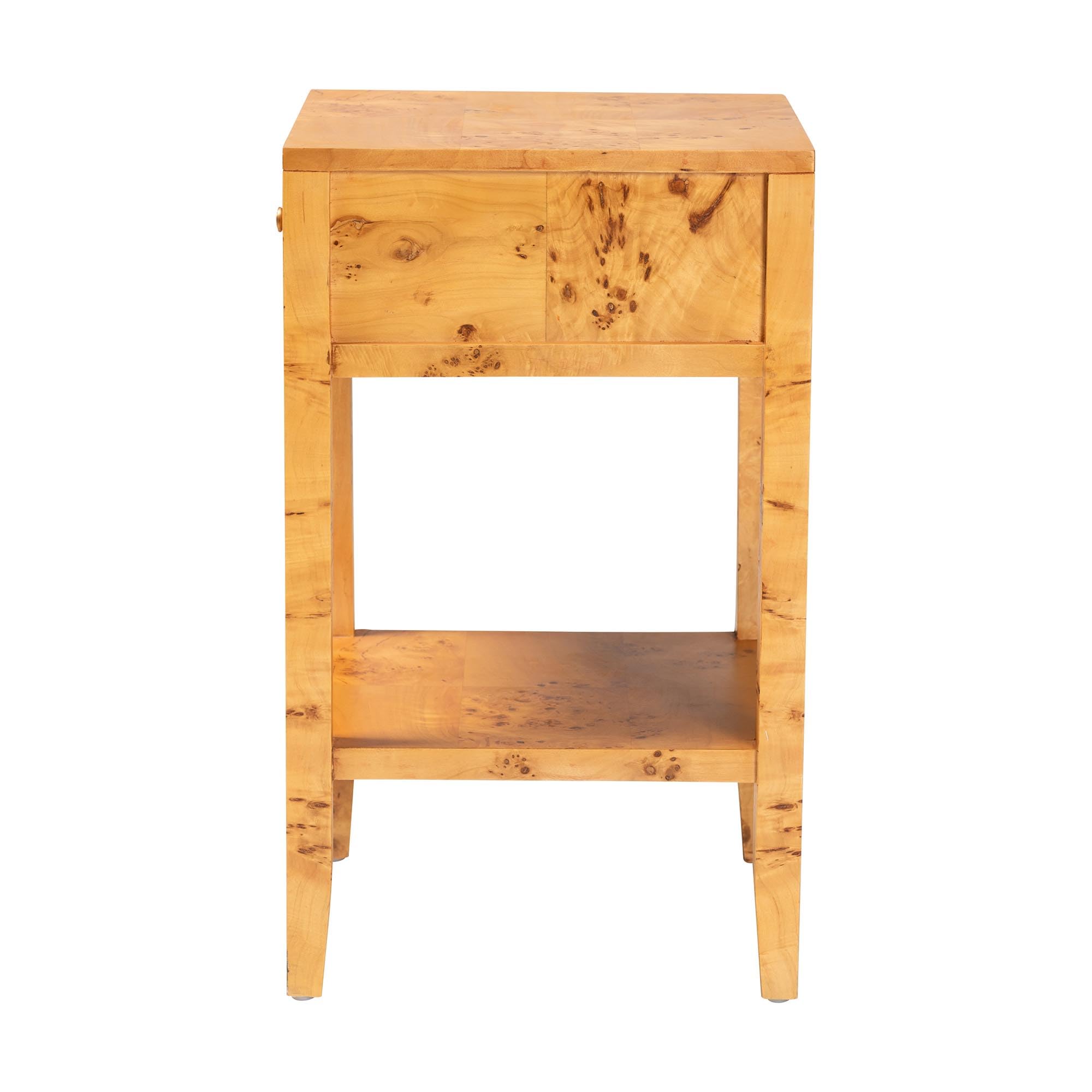 bali & pari Ghina Natural Light Mappa Burl Wood 1-Drawer Nightstand