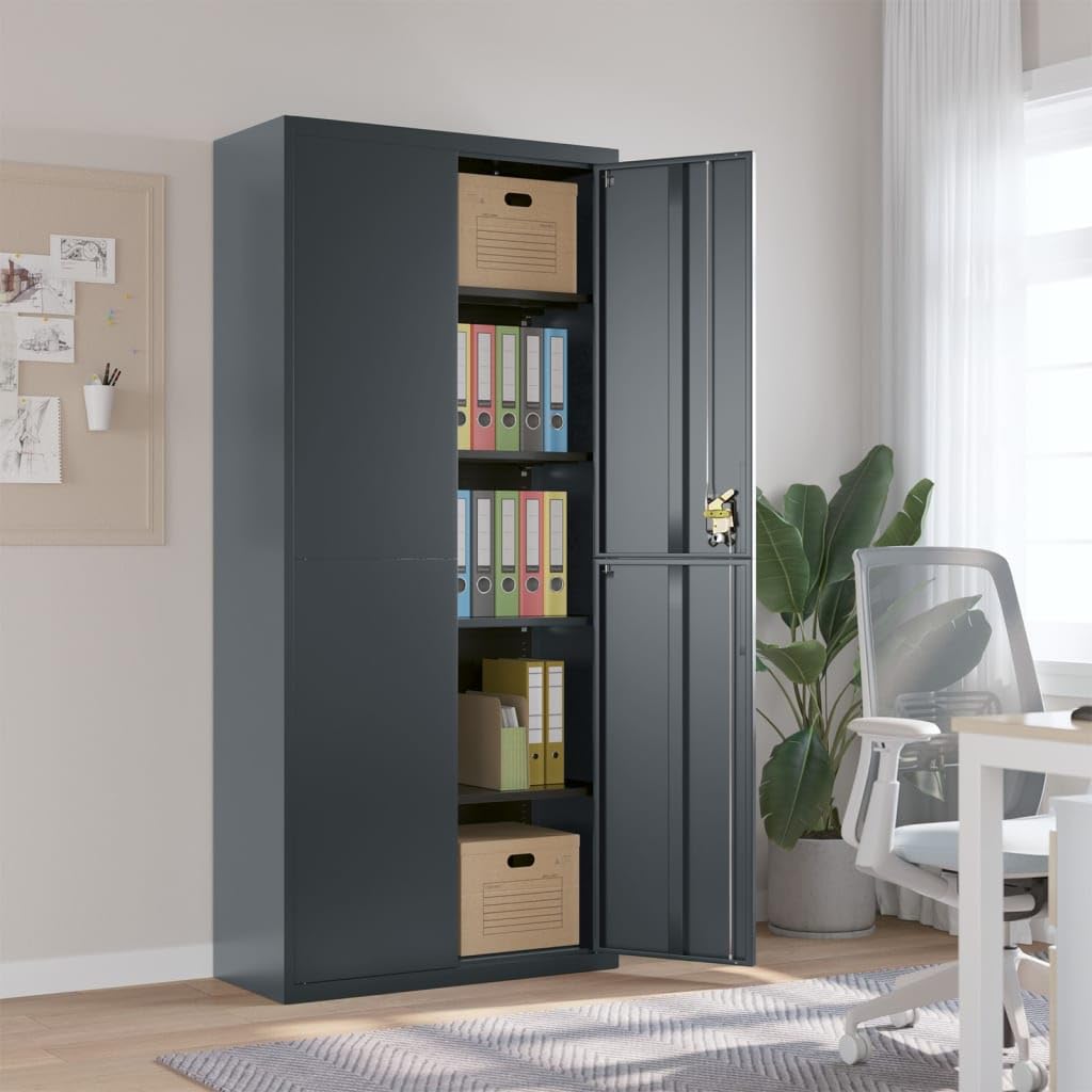 vidaXL File Cabinet, Locking Storage Cabinet with 2 Keys, Filing Cabinet for Home Office, Storage Cupboard, Industrial Style, Anthracite Steel