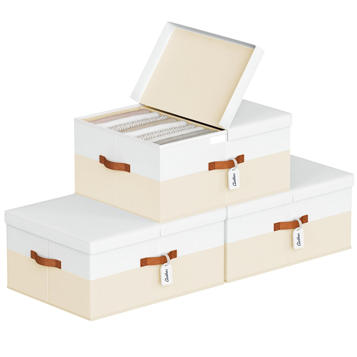 Homsorout Extra Large Storage Bins  3 Pack Closet Storage Boxes with DoubleOpen Lid & Divider Board, Stackable Colthes Storage