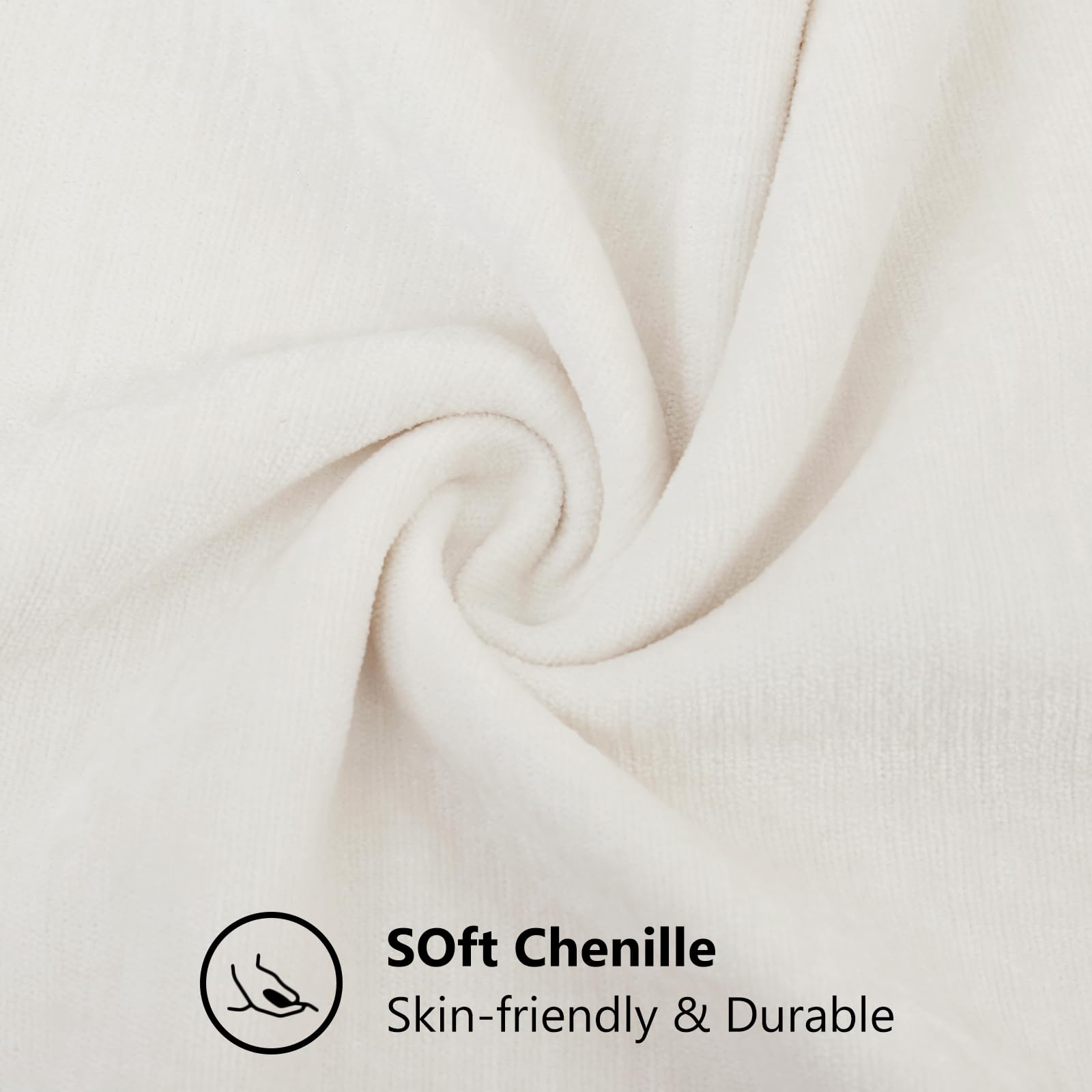 Decoruhome Christmas Couch Throw Pillow Covers 20X20 Set Of 2, Decorative Soft Chenille Solid Dyed Pillow Covers For Sofa Bed Living Room, Cream White