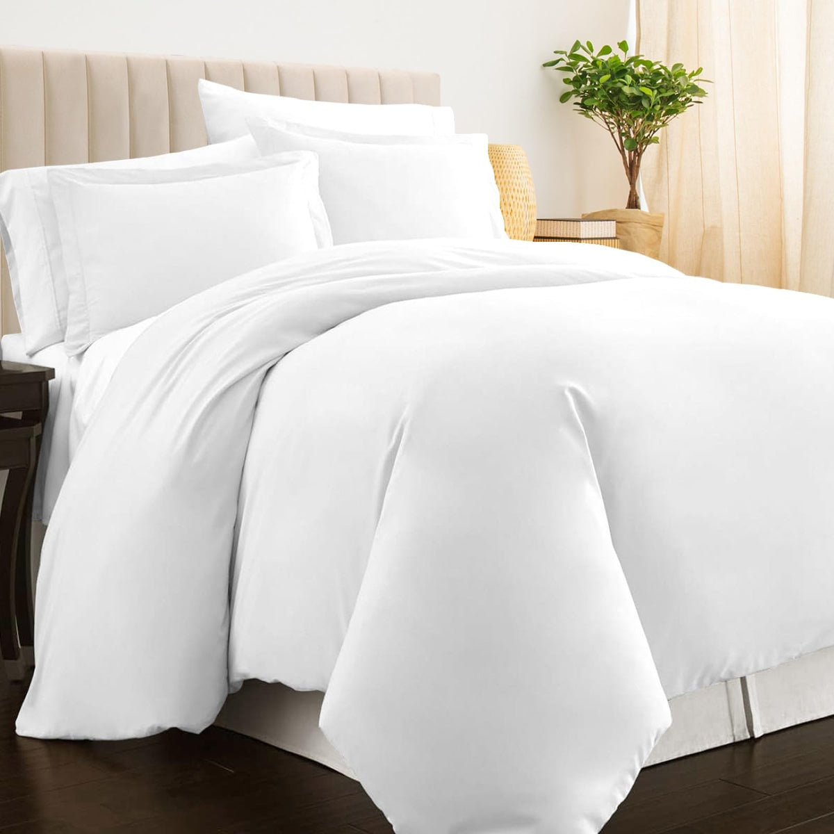 Pizuna Pure 100% Cotton Queen Duvet Cover With Shams, Luxurious 400 Thread Count Long Staple Cotton Sateen Weave With Hidden But