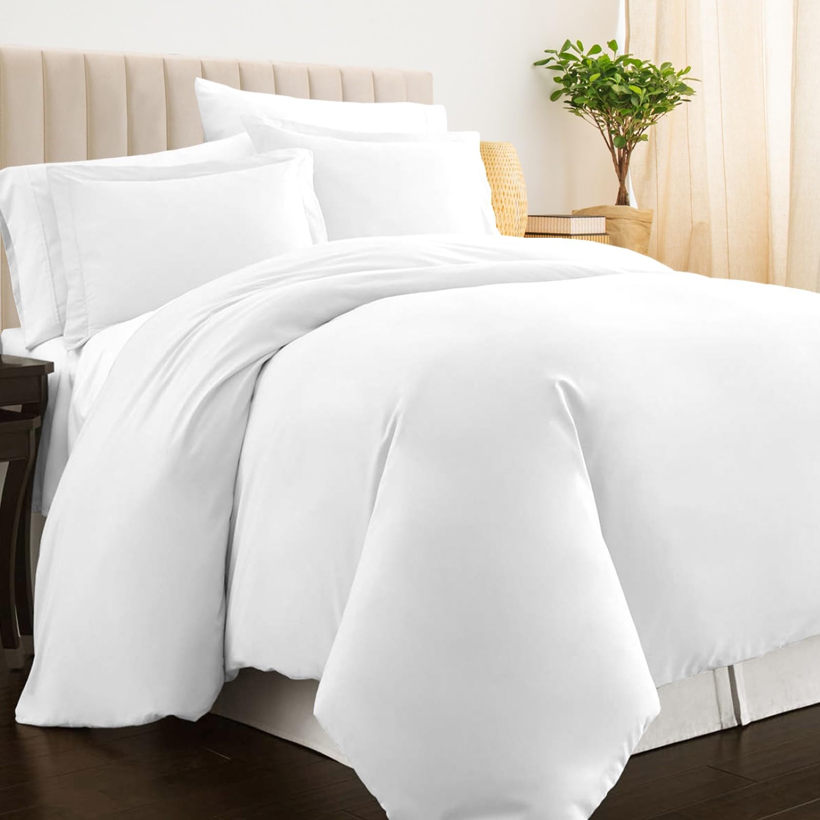 Pizuna Pure 100% Cotton Queen Duvet Cover With Shams, Luxurious 400 Thread Count Long Staple Cotton Sateen Weave With Hidden But