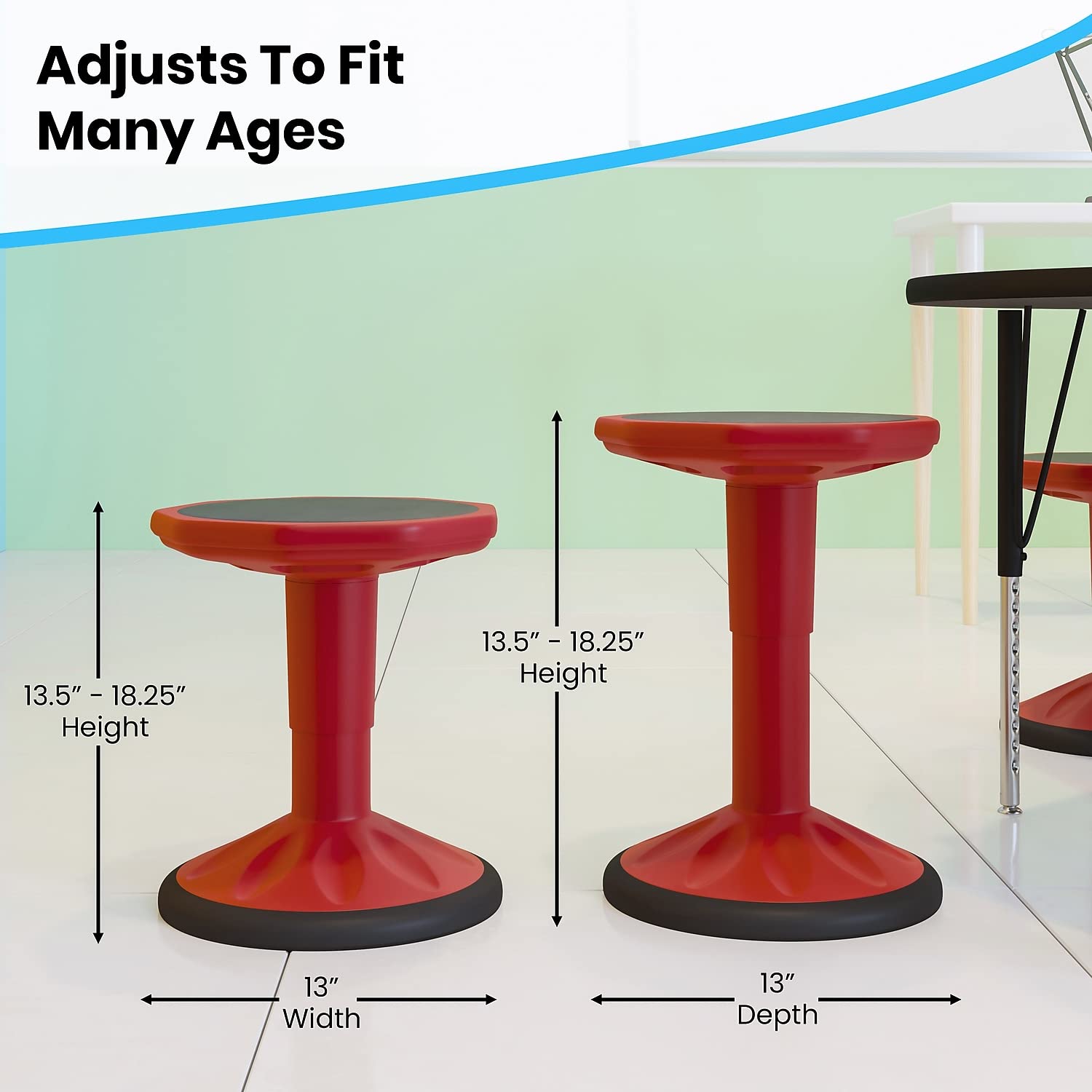 Flash Furniture Carter Adjustable Height Active Learning Stool For Classrooms, Backless Wobble Stool With 360-Degree Swivel, 14&Quot; - 18&Quot; H, Red