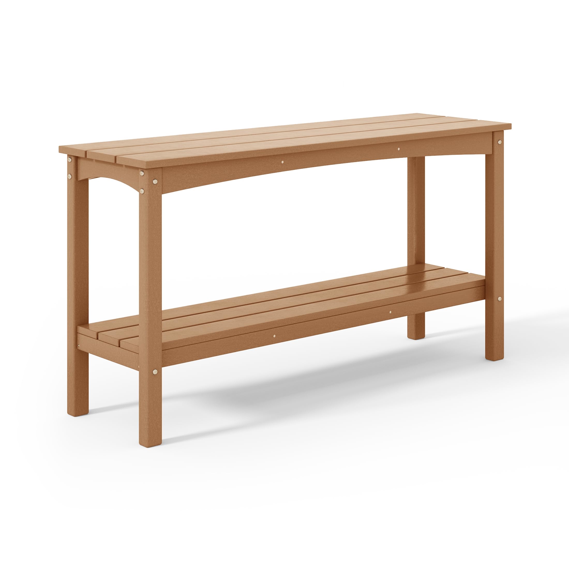 Costaelm Patio Console Table, 55'' 2-Shelf Said Table Indoor Outdoor Multifunctional Buffet Bar Storage Organizer For Entryway, Garden Hdpe Plant Table, Teak