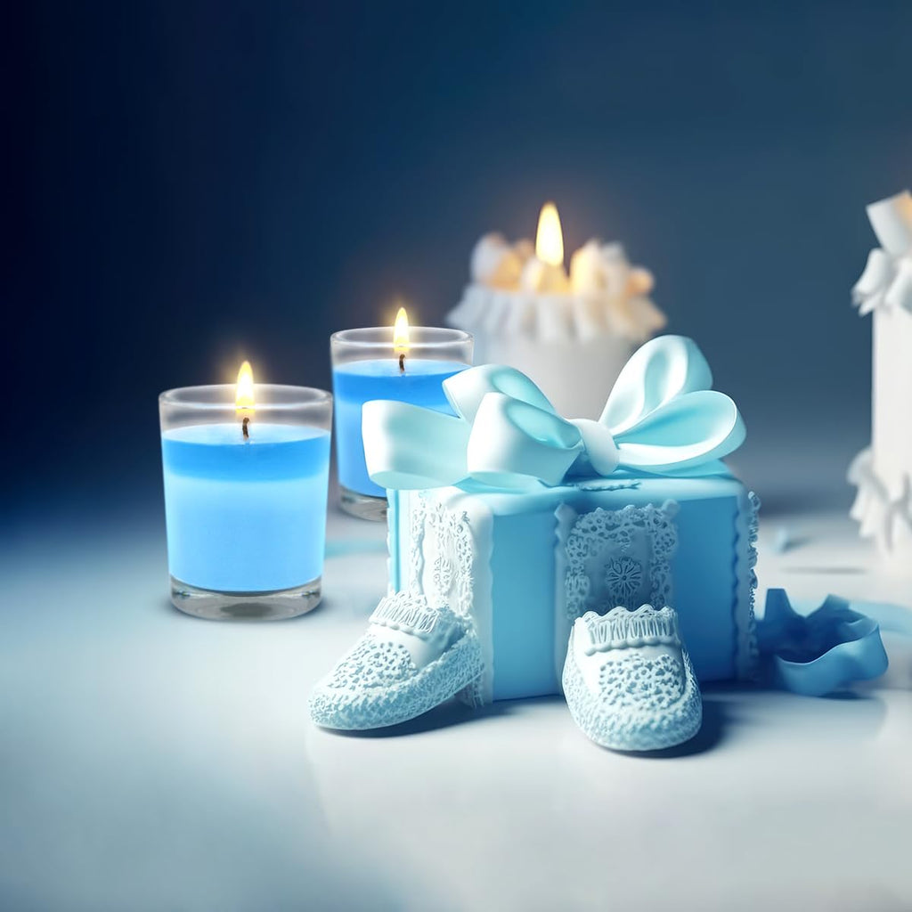 Set Of 4 Babyblue Votive Candles Clear Glass Filled Unscented Soy Wax Candle For Home Spa Weddings Holiday Baby-Shower Party And