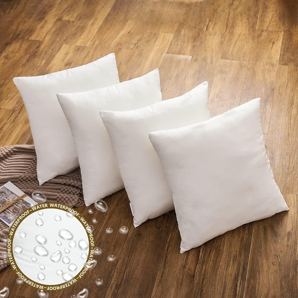 Jojogogo 20X20 Outdoor Throw Pillow Insert Waterproof Set Of 4, 20 X 20 Premium Resistant Water Resistant Pillow Inserts White O