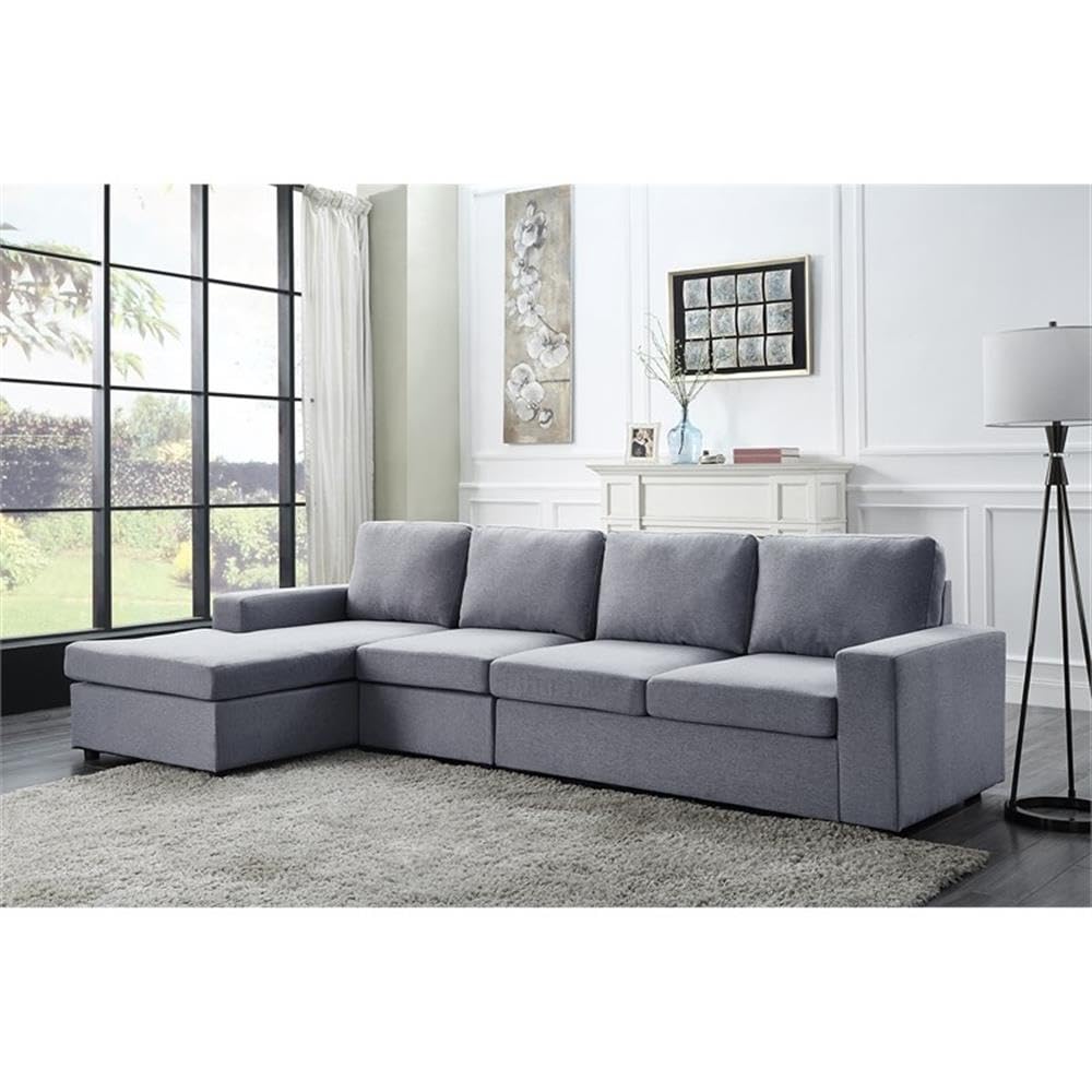 Lilola Home Dunlin Light Gray Linen Reversible Modular Sectional Sofa Chaise
