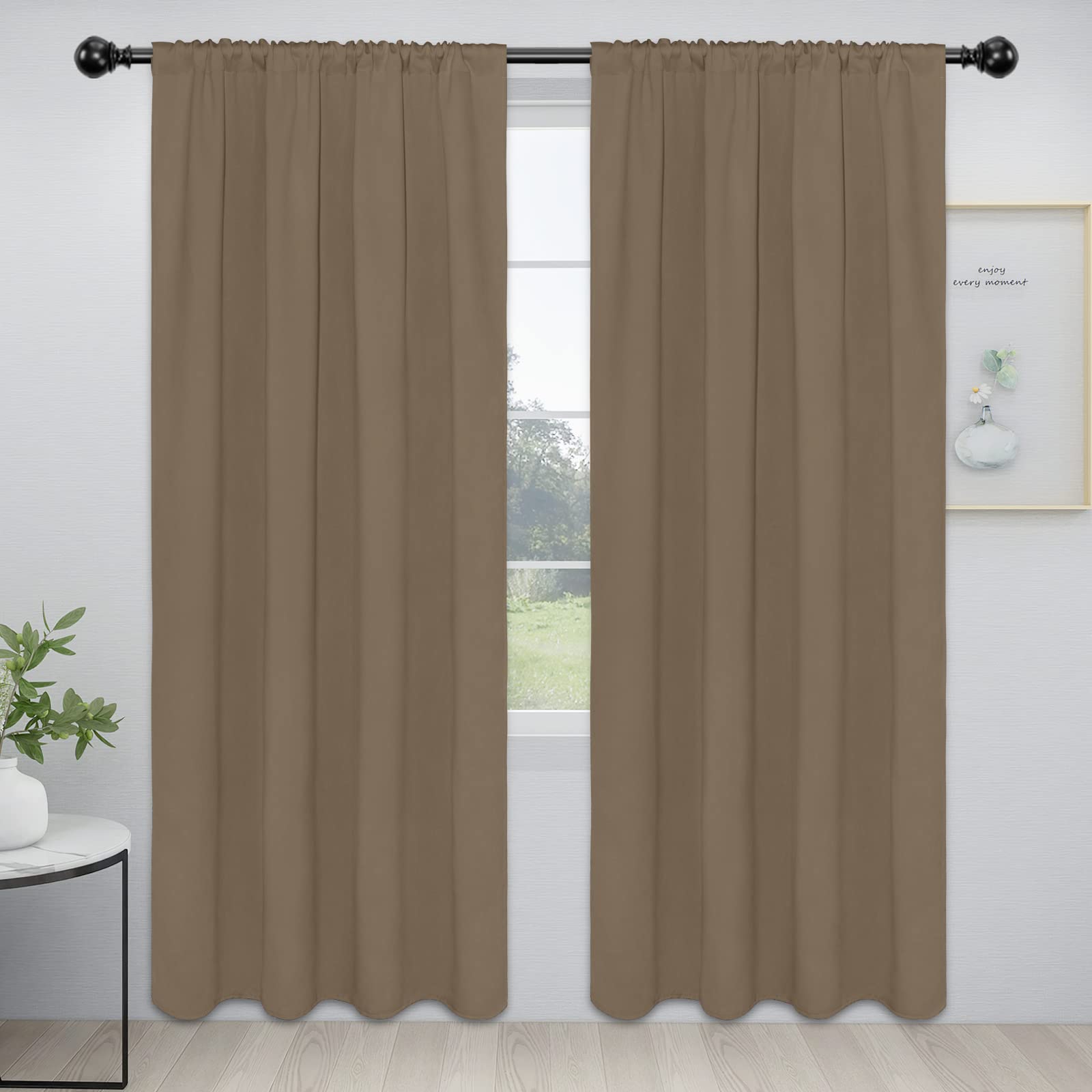 Easy-Going Rod Pocket Blackout Curtains For Bedroom, Room Darkening Window Curtains For Living Room, Thermal Insulated Noise Reduction Solid Window Drapes, 2 Panels(52X96 In, Camel)