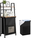 FTEYUET Laundry Basket with Shelf, 2Tier Laundry Hamper with Wooden Shelves and Hooks, PullOut and Removable Laundry Bag, Laun