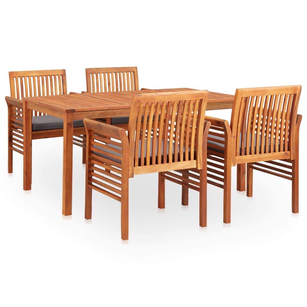 vidaXL 5-Piece Outdoor Dining Set - Patio Table and Chairs with Cushions - Weather-Resistant - Solid Acacia Wood with Oil Finish