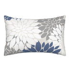 Cxmeifly Navy Blue White Grey Pillow Covers 12X20 Inch Set Of 2 Dahlia Floral Decor Throw Pillows Summer Modern Geometry Flower