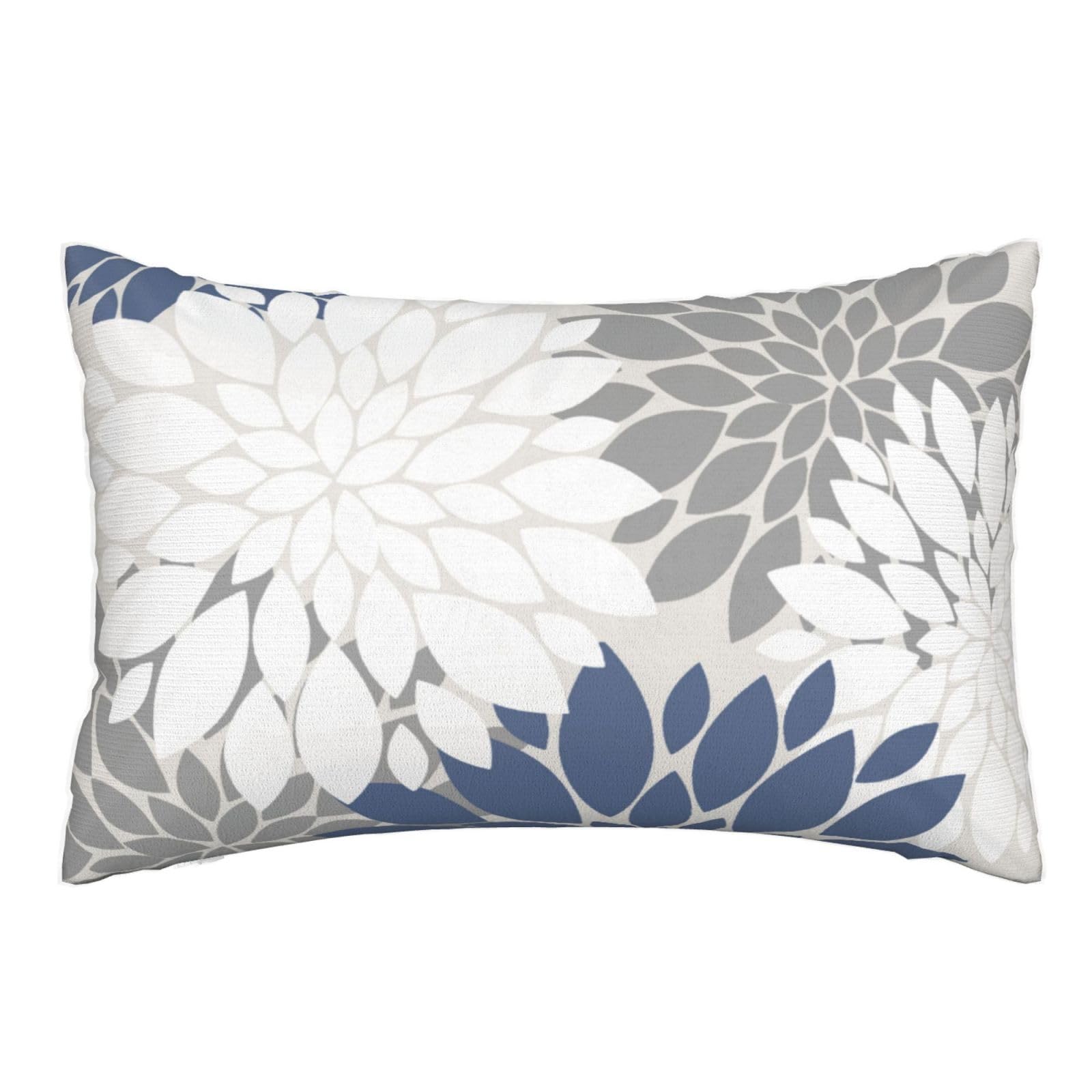 Cxmeifly Navy Blue White Grey Pillow Covers 12X20 Inch Set Of 2 Dahlia Floral Decor Throw Pillows Summer Modern Geometry Flower