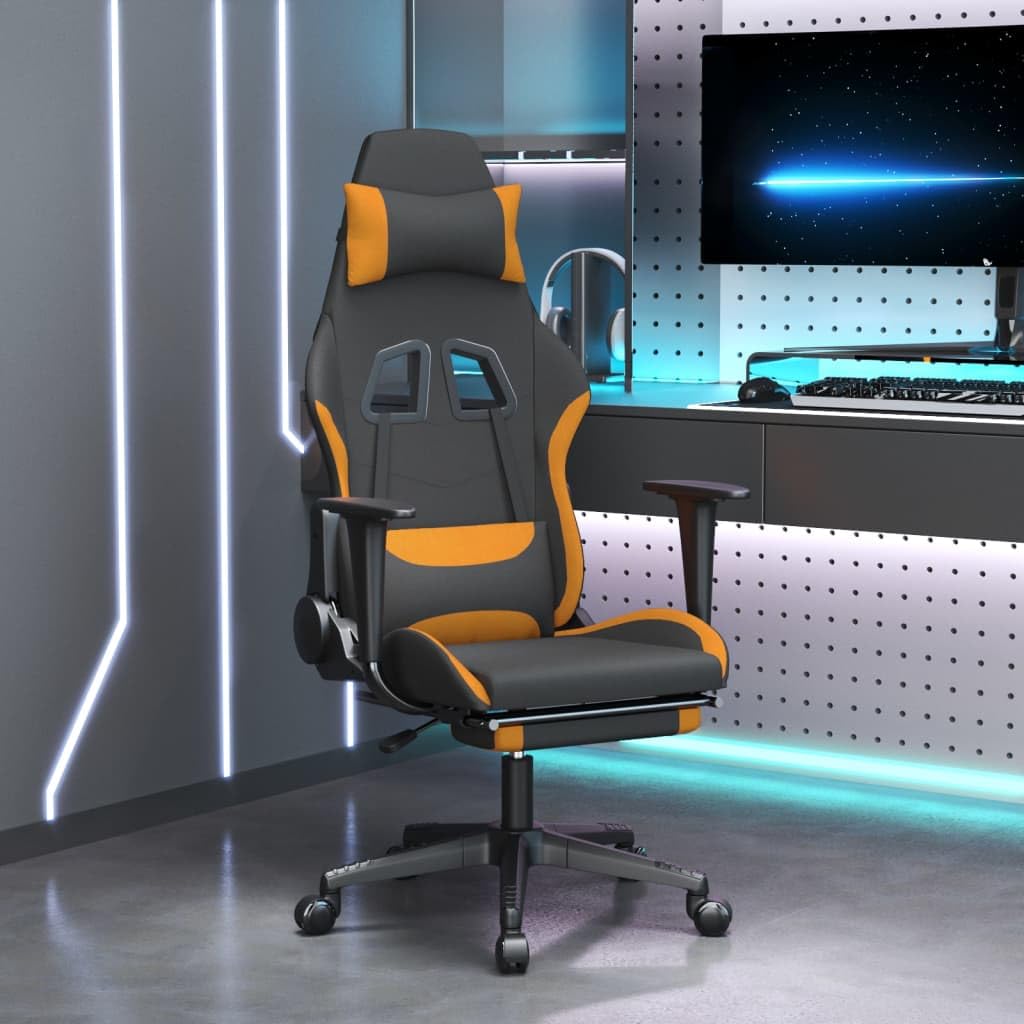 vidaXL Fabric Gaming Chair with Footrest - Adjustable Seat and Backrest - Stylish Black and Dark Yellow Design - Comfortable Foam Filling - Modern Design for Enhanced Gaming Experience