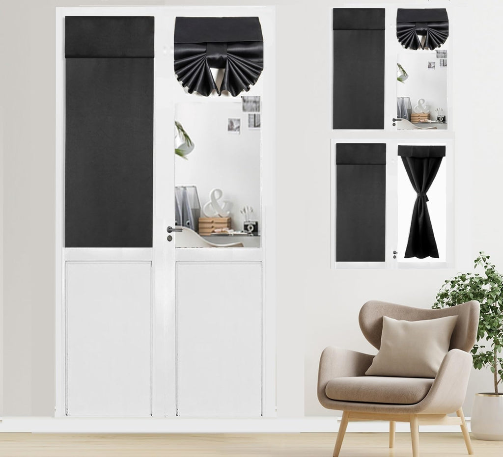 Pi Classroom Door Window Cover Set Of 2 Blackout Side Door Window Thermal Insulated Privacy Tie Up Blackout Small Window Covering With Touch Fastener For Front Door 40 Inches Long (W12Xl40-2Pc,Black)