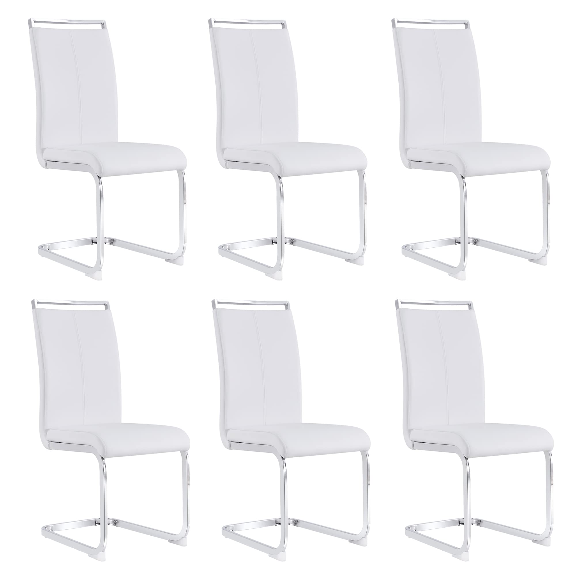 AZmac Modern Leather Dining Chairs Set of 6,Armless Kitchen Chairs,Dining Room Chairs with Upholstered Padded Seat and Sturdy Ch