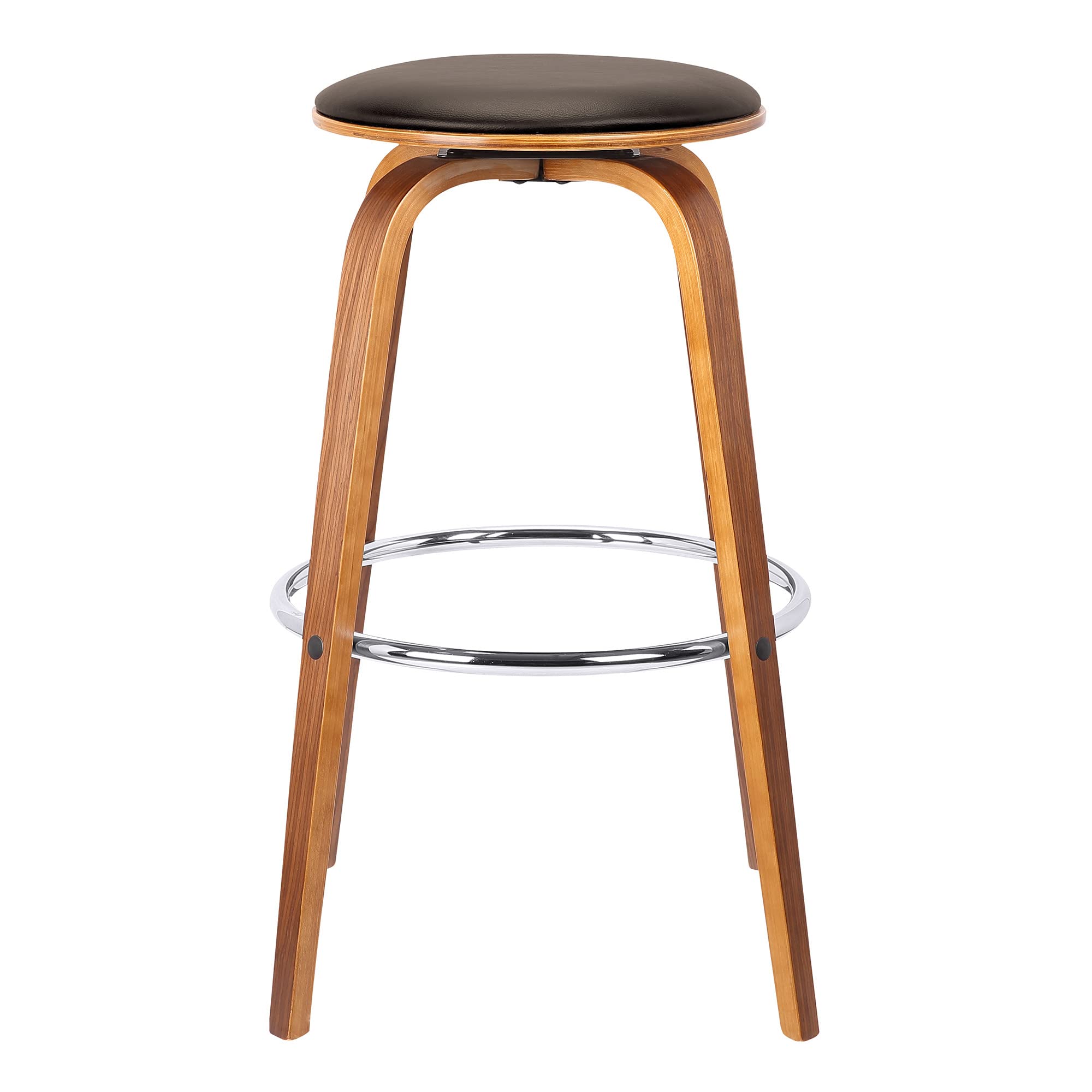HomeRoots Poplar, Faux Leather, Chrome Metal 26â€ Brown Faux Leather Backless Modern Swivel Bar