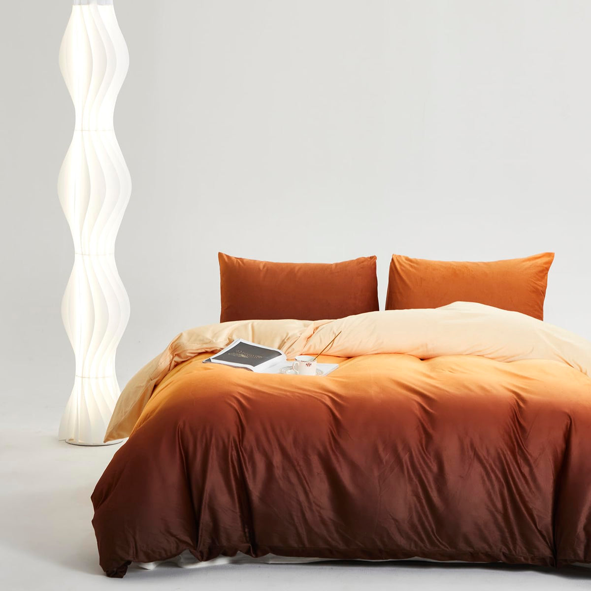 Houseri Velvet Gradient Orange White California King Comforter Set Cream Yellow Sherpa Orange Brown Fluffy Bedding Sets Puffy Pl