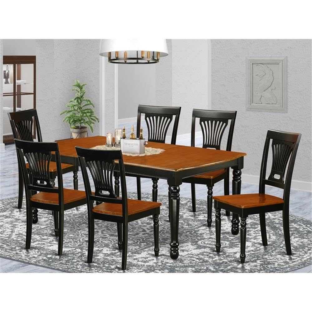 East West Furniture DOPL7-BCH-W 7 Piece Dining Table Set Consist of a Rectangle Dining Room Table with Butterfly Leaf and 6 Wooden Seat Chairs, 42x78 Inch, Black & Cherry