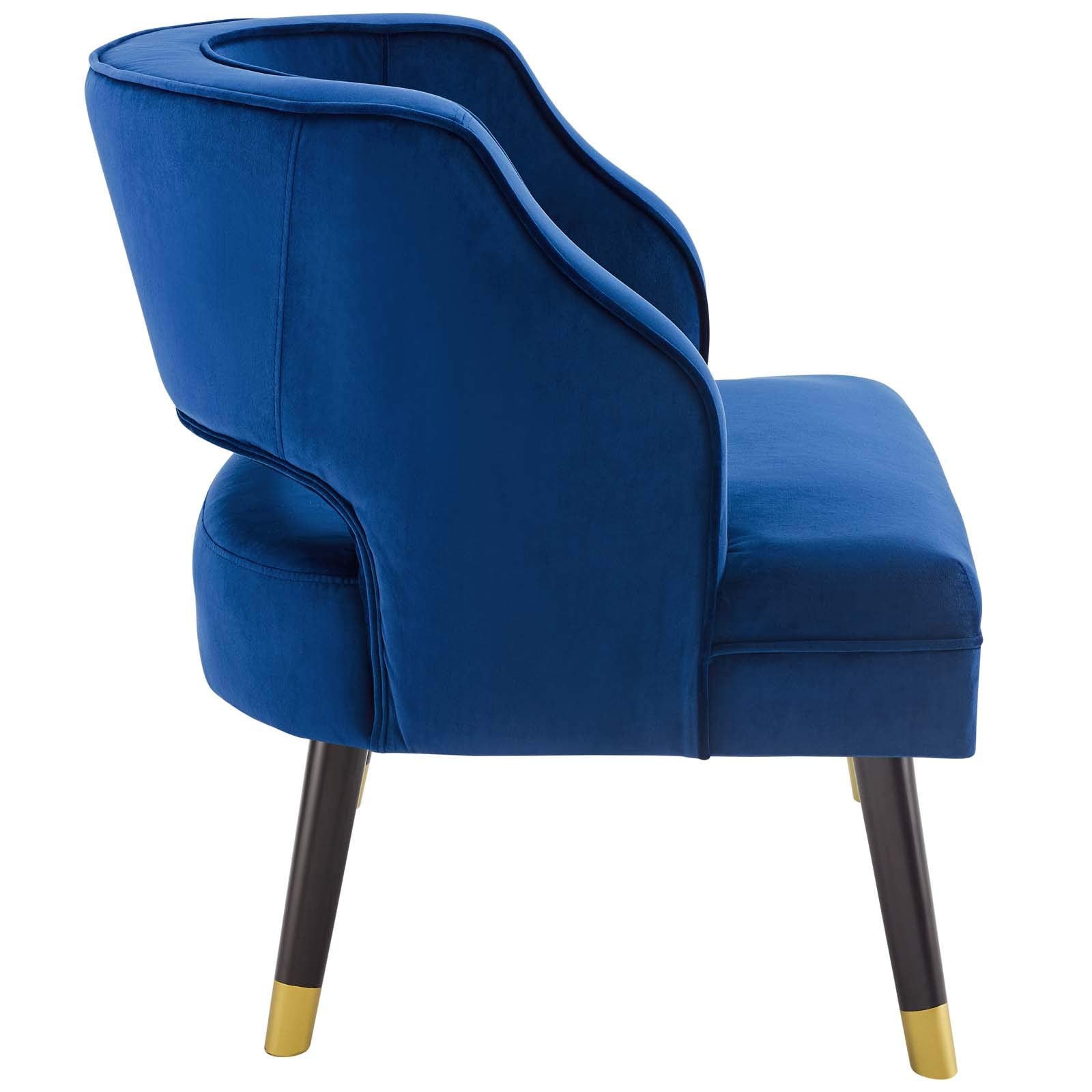Modway Traipse Button Tufted Open Back Performance Velvet Armchair, Navy