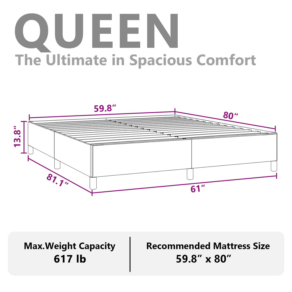 vidaXL Queen Size Bed Frame with Plywood Slats, Platform Bed Frame, Fabric Upholstered Mattress Foundation, No Box Spring Needed & Easy Assembly, Dark Gray, Without Mattress