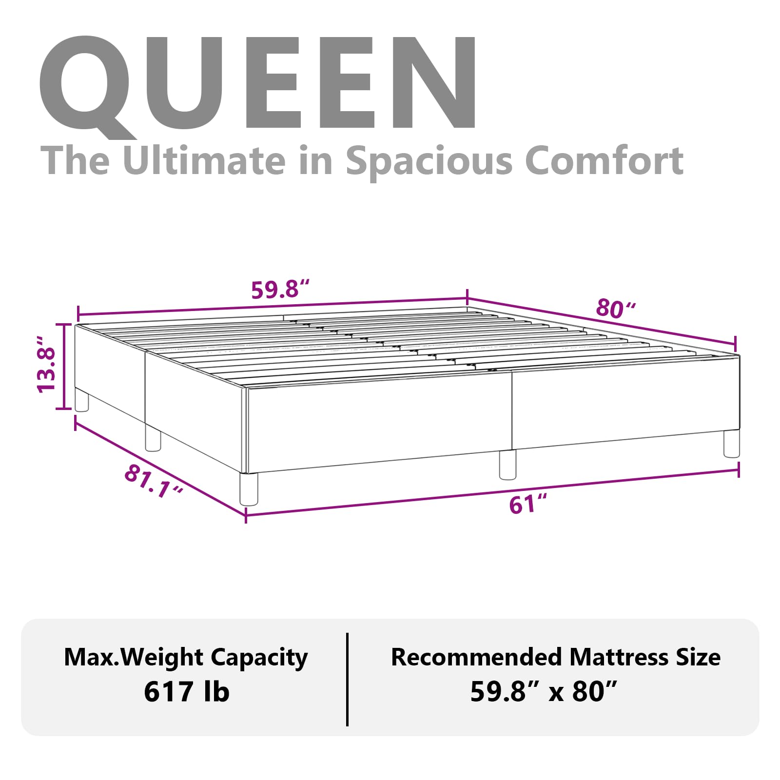 vidaXL Queen Size Bed Frame with Plywood Slats, Platform Bed Frame, Fabric Upholstered Mattress Foundation, No Box Spring Needed & Easy Assembly, Dark Gray, Without Mattress