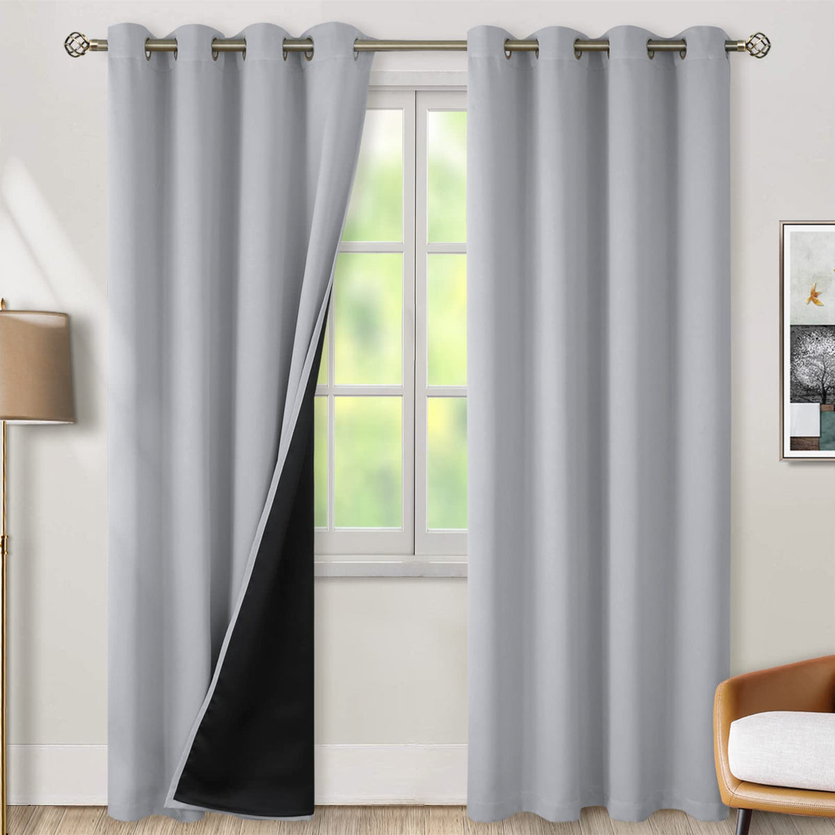 Bgment Light Grey Blackout Curtains For Bedroom Window 84 Inch Length 2 Panels Set, 100% Light Blocking Thermal Insulated Gromme