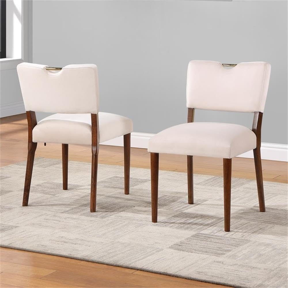 Comfort Pointe Bonito Oatmeal White Velvet Transitional 5-Piece Dining Set in Walnut Finish