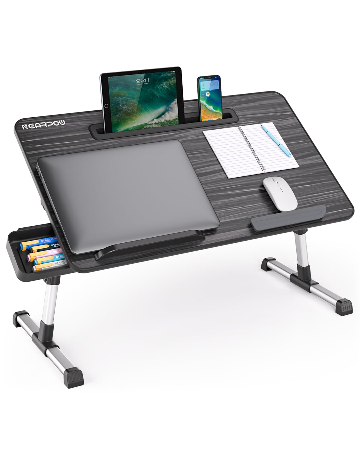 Nearpow Laptop Bed Tray Table, Height & Angle Adjustable Portable Bed Table,Portable Computer Tray Laptop Stand For Bed W/Tablet