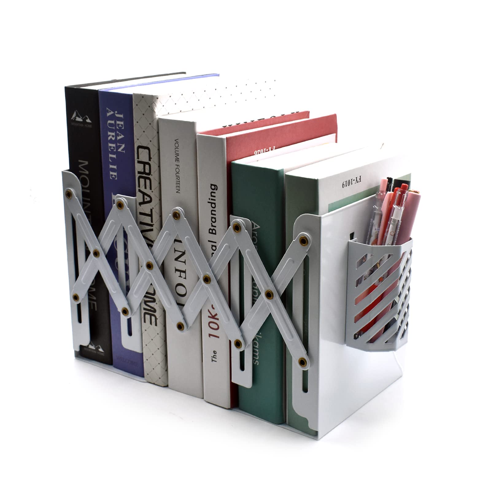 Hmseng Book Ends, Adjustable Bookends Book Holders For Shelves, Desk Magazine File Organizer Holder For Office, Books, Papers, E