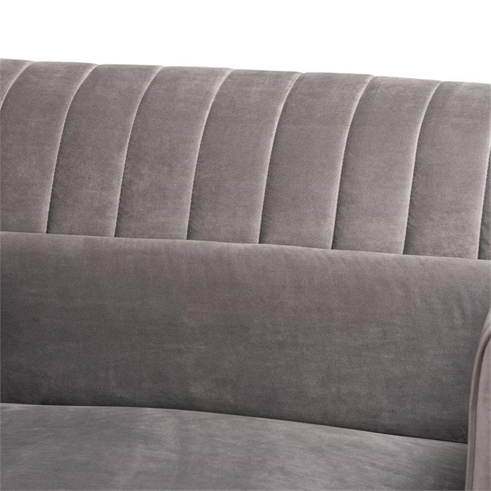 Baxton Studio Morton Mid-Century Modern Contemporary Grey Velvet Fabric Upholstered and Dark Brown Finished Wood Sectional Sofa with Left Facing Chaise