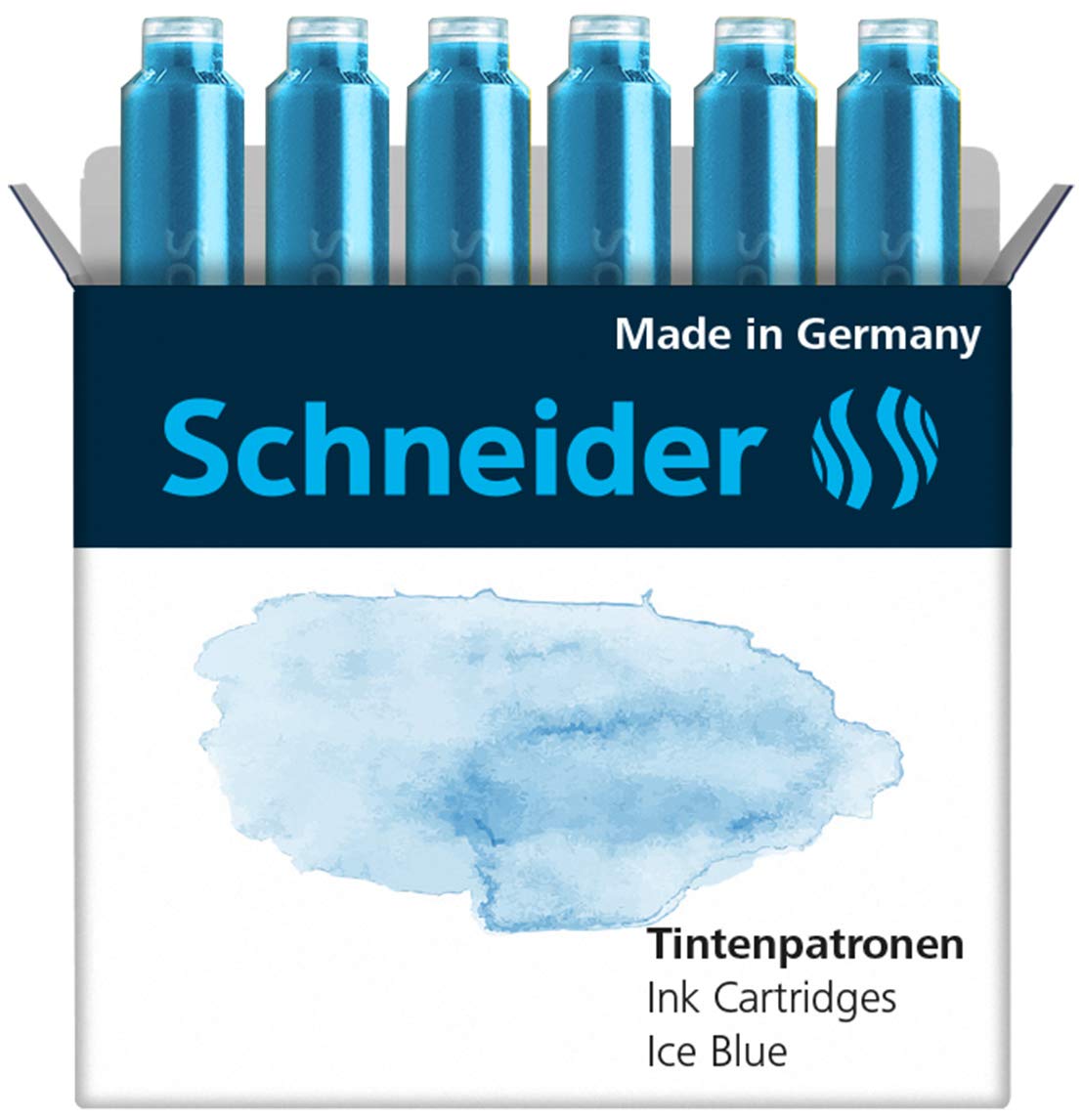 Schneider Ink Cartridge Pastel, Standard Format, Ball Closure, Refill For Fountain And Cartridge Rollerball Pens, Ice Blue Ink,