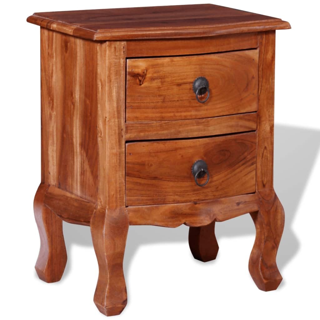 vidaXL Nightstand with 2 Drawers- Vintage-Style Solid Acacia Wood Bedside Cabinet- Brown Matte Finished Multi-Functional End Table