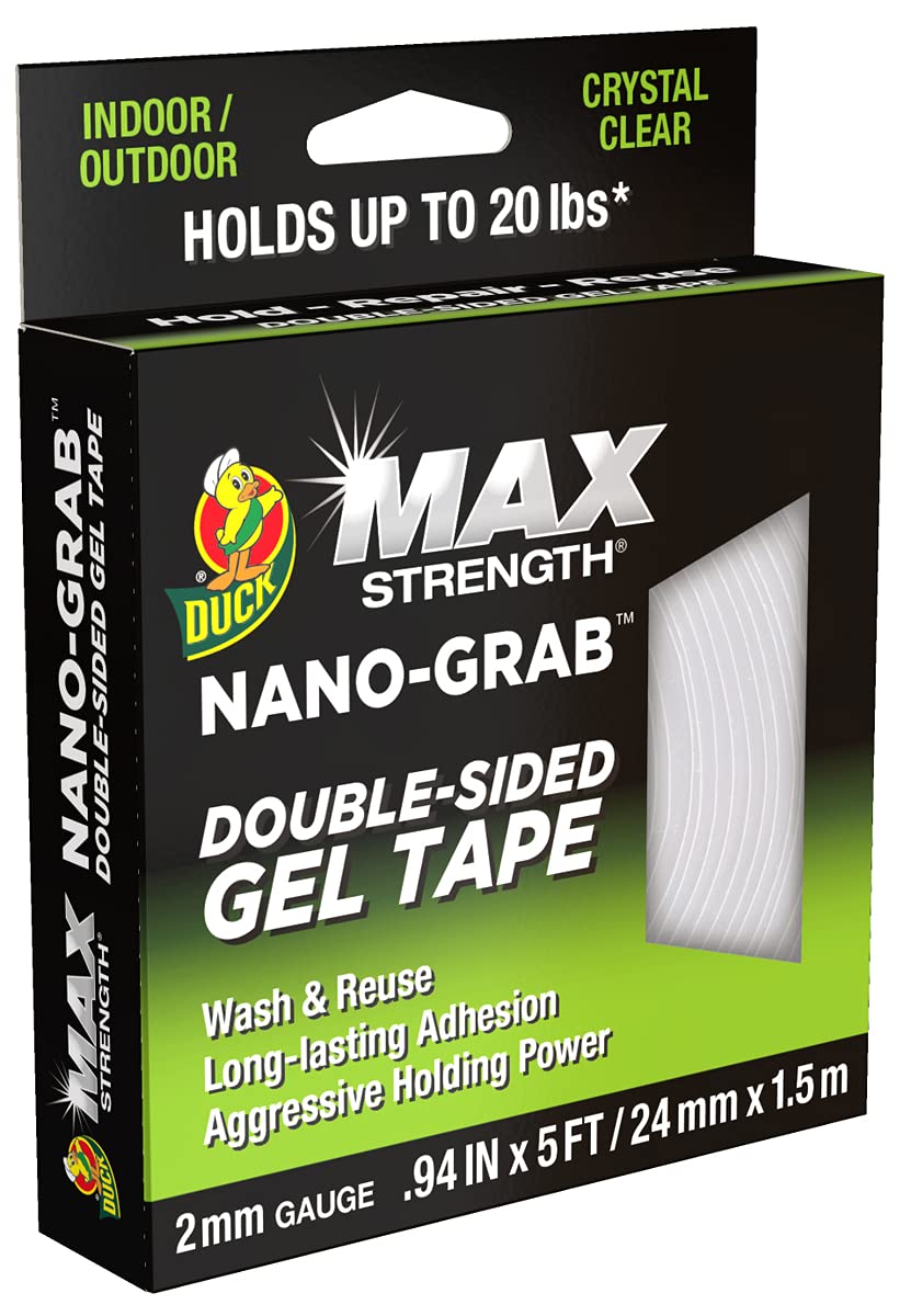 Duck Max Strength Nano-Grab Double-Sided Gel Tape, 0.94' X 5 Ft, Clear