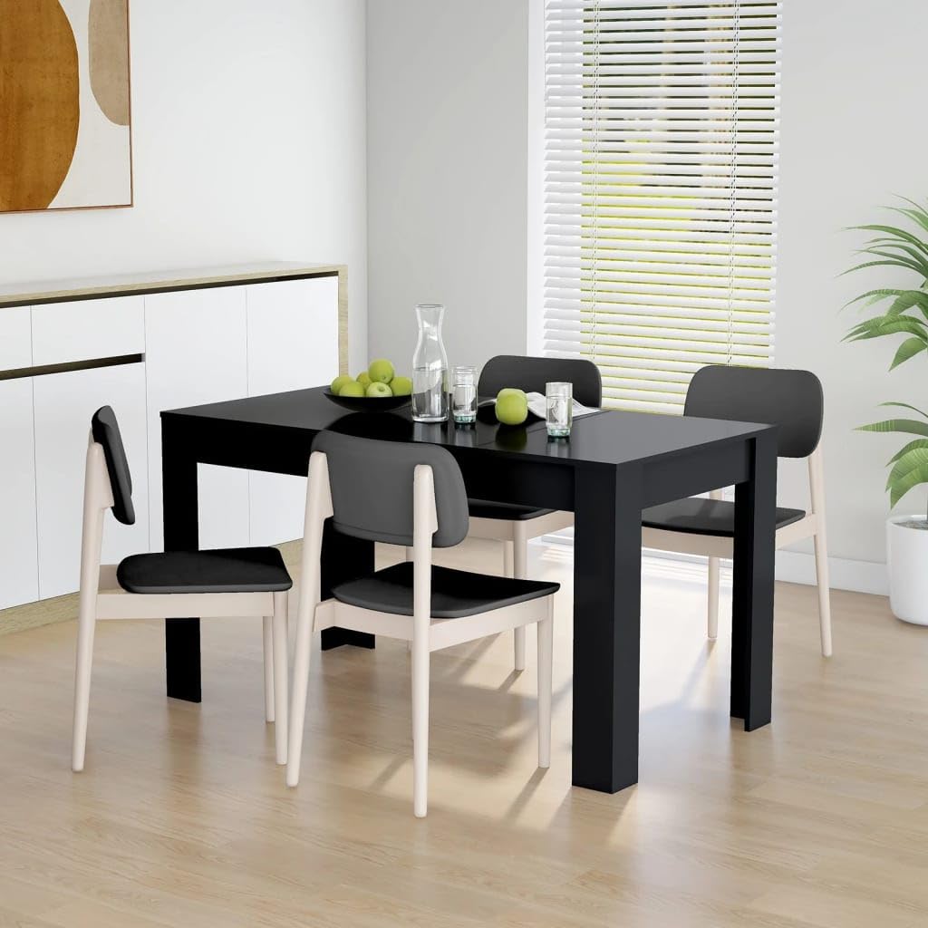 vidaXL Modern Dining Table in Black Engineered Wood - Stylish Rectangular Table for Kitchen and Dining Room, Easy to Clean and Assemble