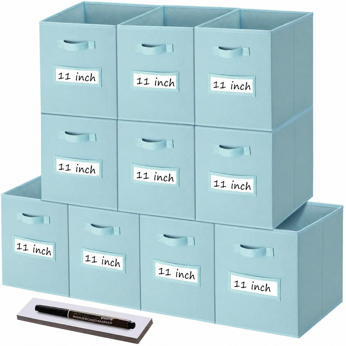 Anyoneer Storage Bins,11 Cube Storage Bin with Labels,10pcs,Sky Blue