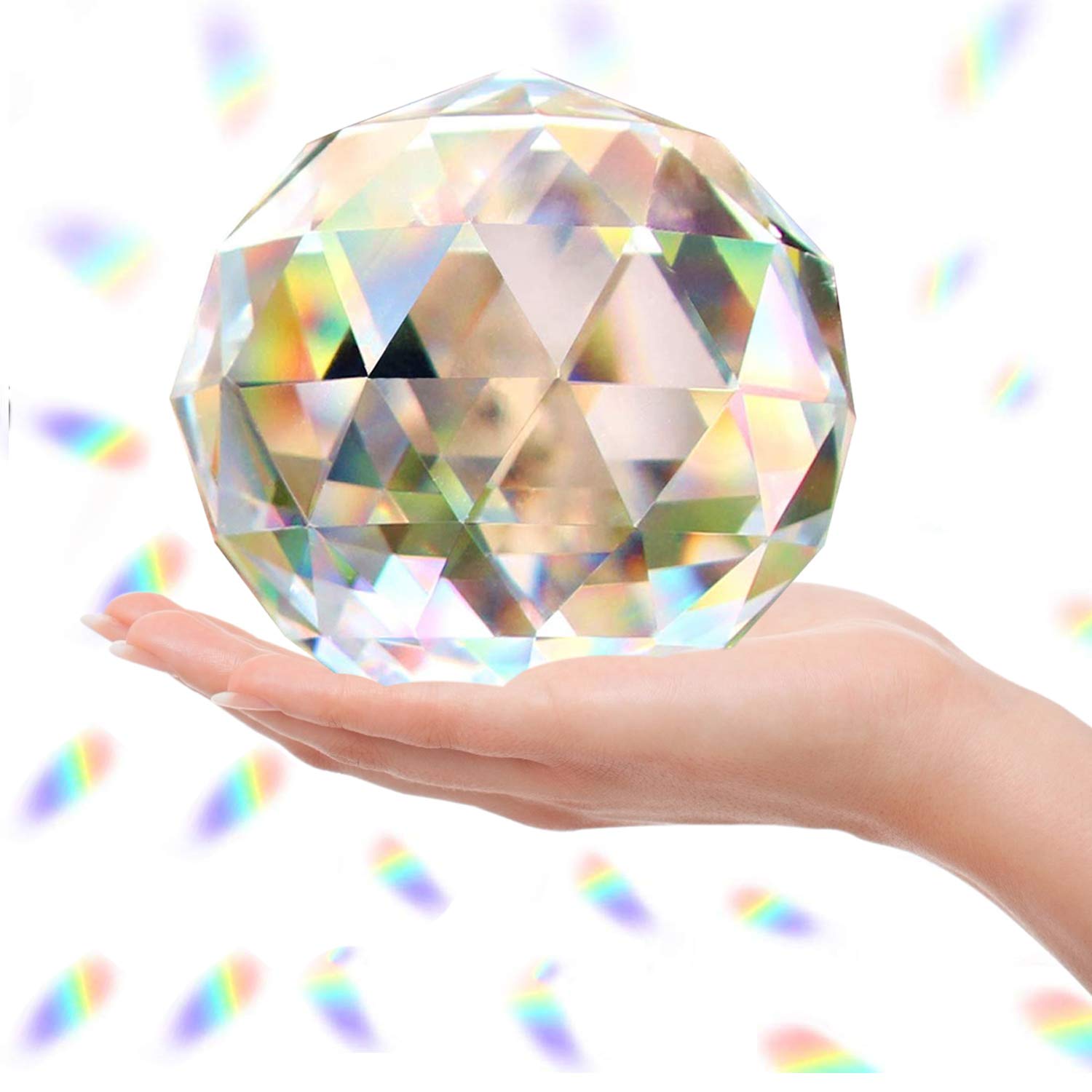 Clear Glass Crystal Ball Prism Suncatcher Rainbow Maker, Sphere Faceted Gazing Ball For Window, Feng Shui, Home Office Garden De