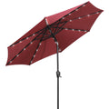 Sun-Ray 9' Round Patio Umbrella With 32 Solar Powered Led Lights, Push-Button Tilt And Hand Crank Lift, Solar Umbrella In Burgun