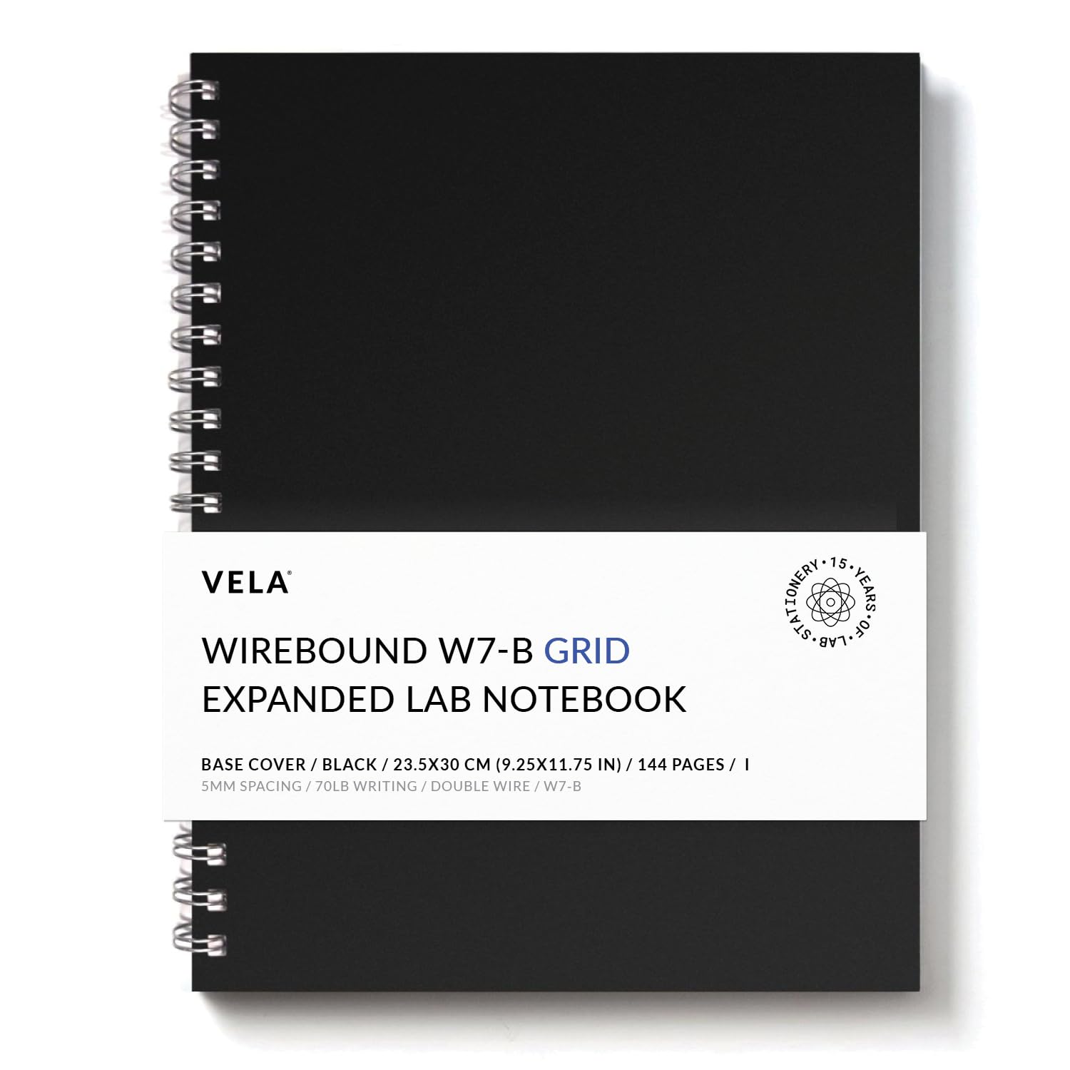 Vela Sciences Advanced W7-B Expanded Wirebound Lab Notebook, 9.25 X 11.75 In (23.5 X 30 Cm), 144 Pages, Double Wire Looped, 70Lb