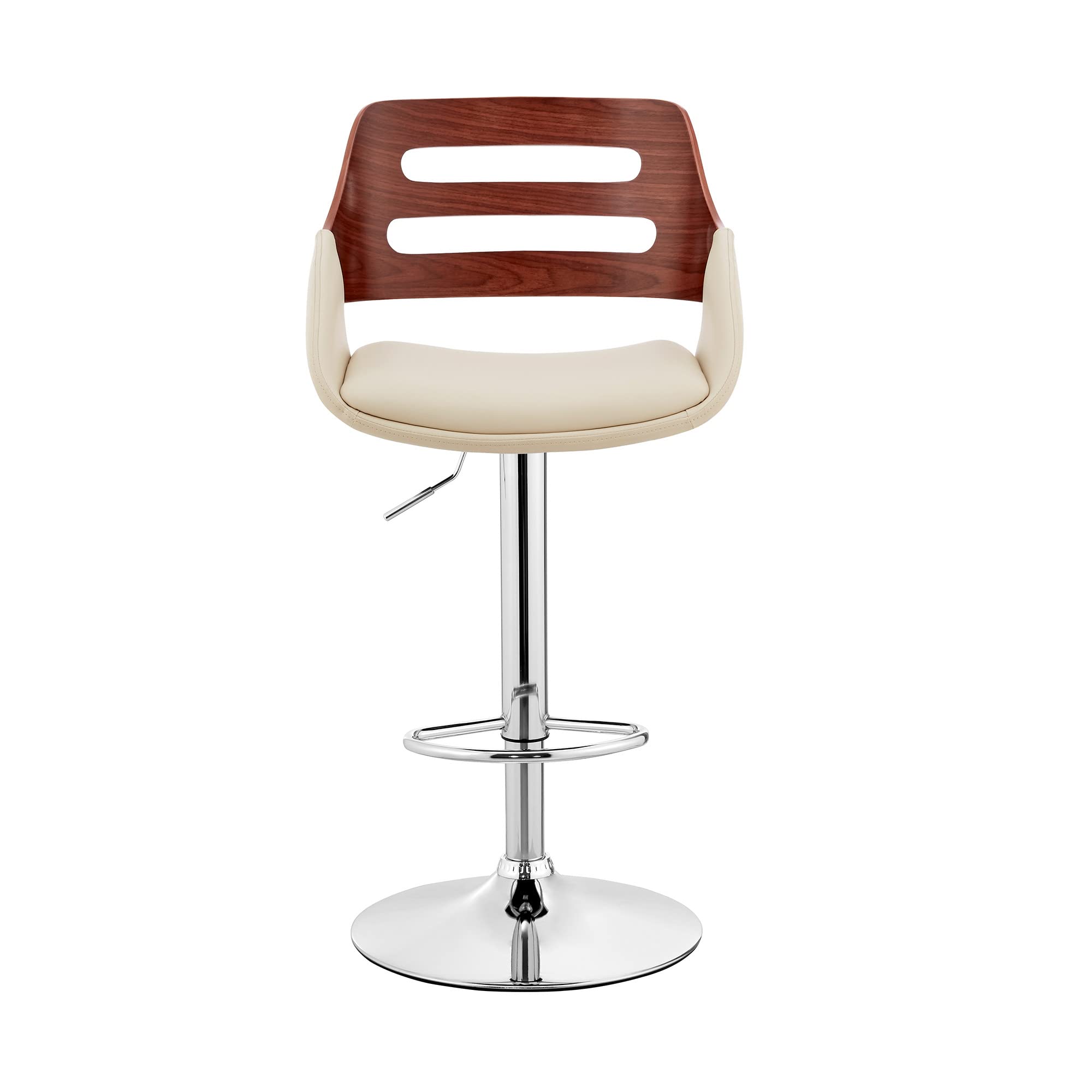 HomeRoots Metal/Plywood/Faux Leather Cream Faux Leather & Walnut Wood Adjustable Bar Stool