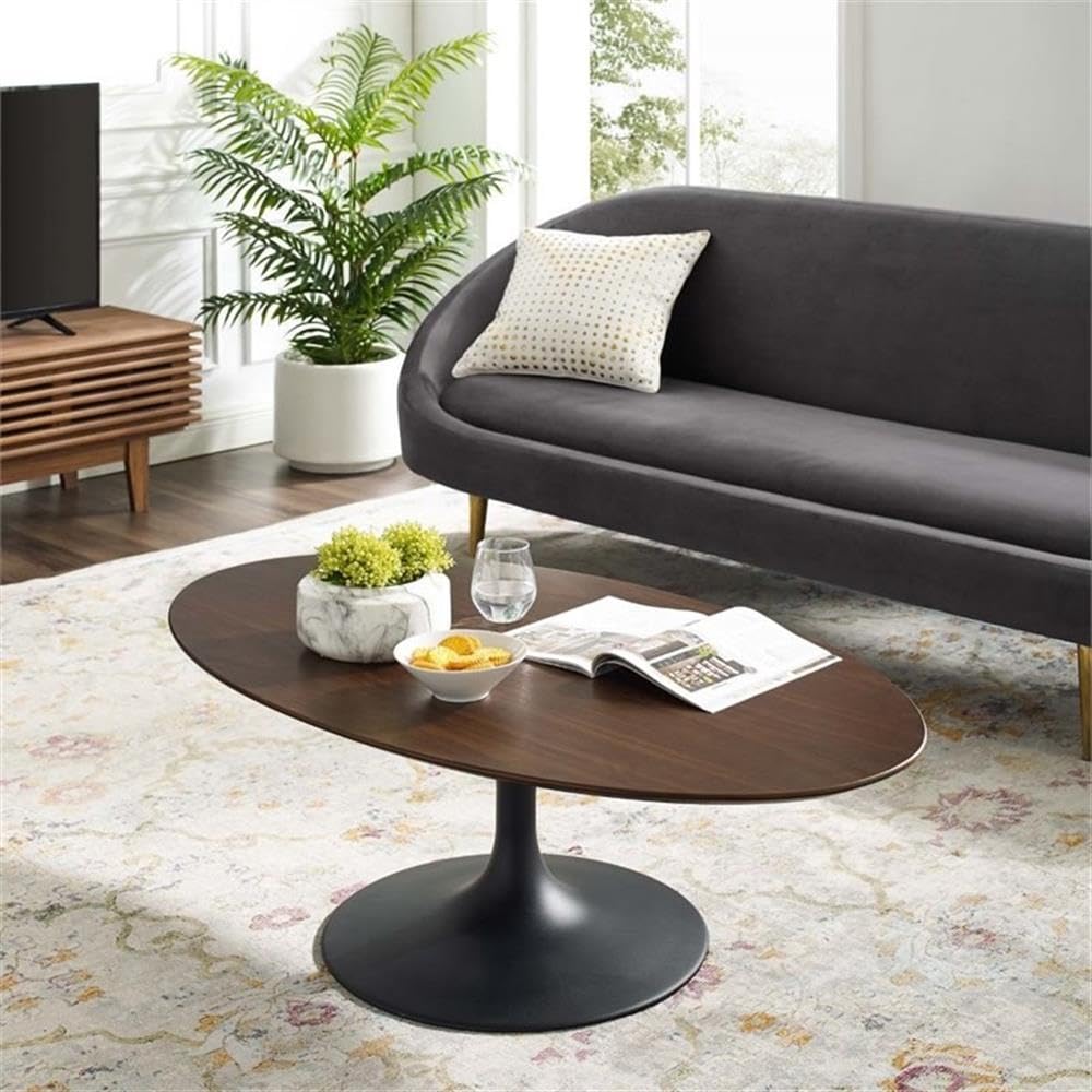 Modway Lippa Mid-Century Modern 48" Oval Coffee Table With Walnut Top and White Base