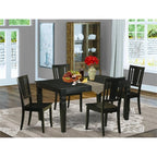 East West Furniture WEDU5-BLK-W 5 Piece Dining Room Furniture Set Includes a Rectangle Kitchen Table with Butterfly Leaf and 4 Dining Chairs, 42x60 Inch, Black