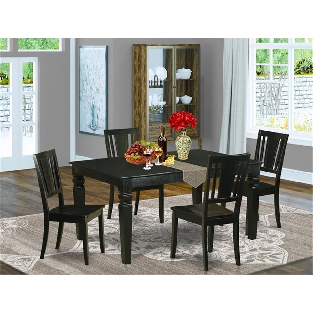 East West Furniture WEDU5-BLK-W 5 Piece Dining Room Furniture Set Includes a Rectangle Kitchen Table with Butterfly Leaf and 4 Dining Chairs, 42x60 Inch, Black