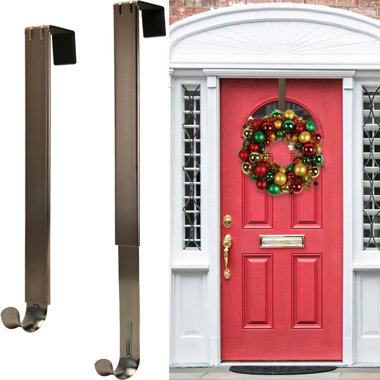 Wreath Hanger,2 Pack Christmas Halloween Decorations Adjustable Wreath Hanger for Front Door Decor from 14.9-25', Over The Door