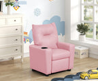 Lilola Home Perline 23" W Pink PVC Fabric Kids Recliner Chair with Cupholder