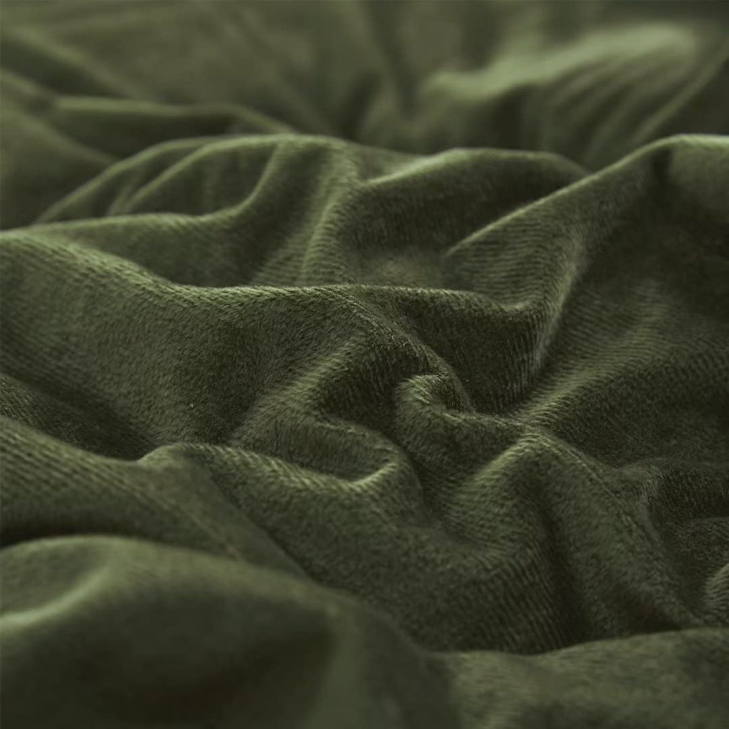 Clothknow Army Green Velvet Comforter Set King 3Pcs Dark Green Fluffy Bedding Comforter Sets Hunter Green Comforter Soft Green K
