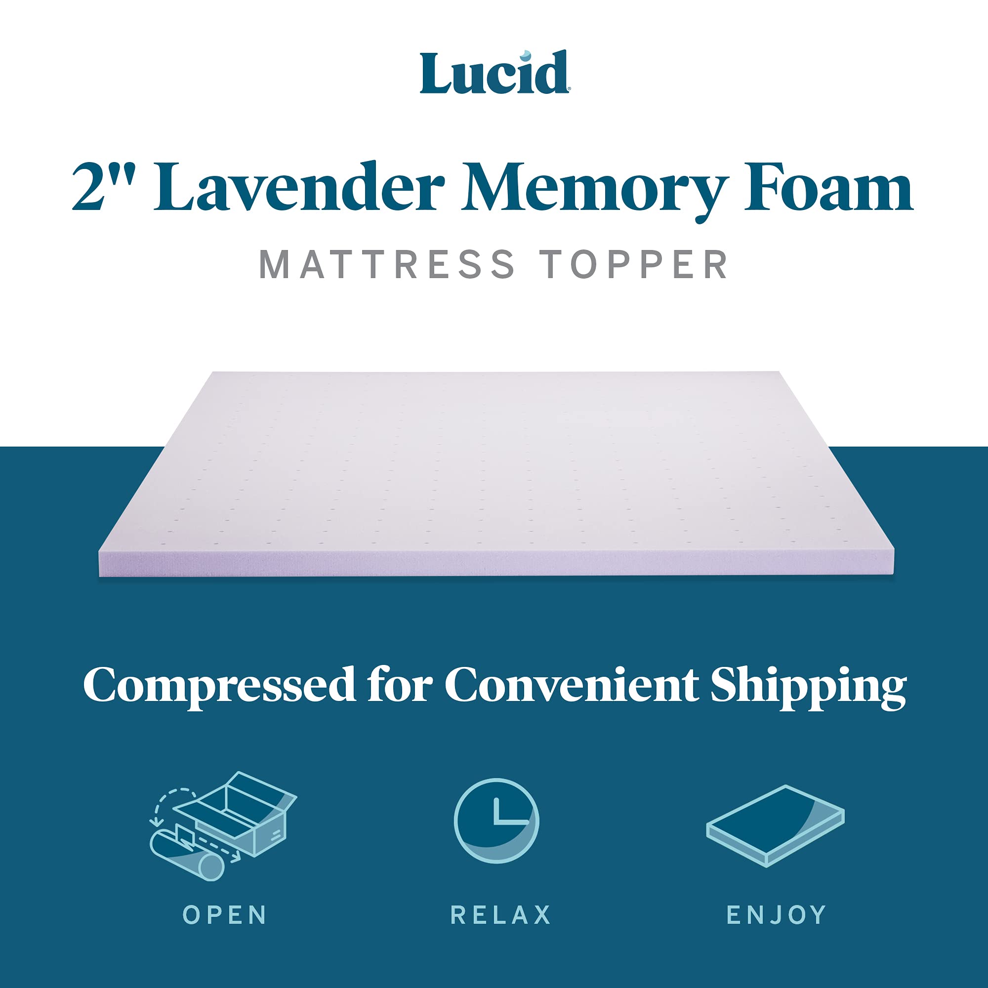 Lucid 4 Inch Lavender Infused Memory Foam Mattress Topper - Ventilated Design - California King Size