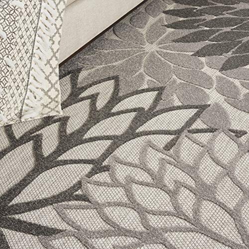 Nourison Aloha Indoor/Outdoor Floral Silver Grey 9'6' X 13' Area Rug, (10' X 13')