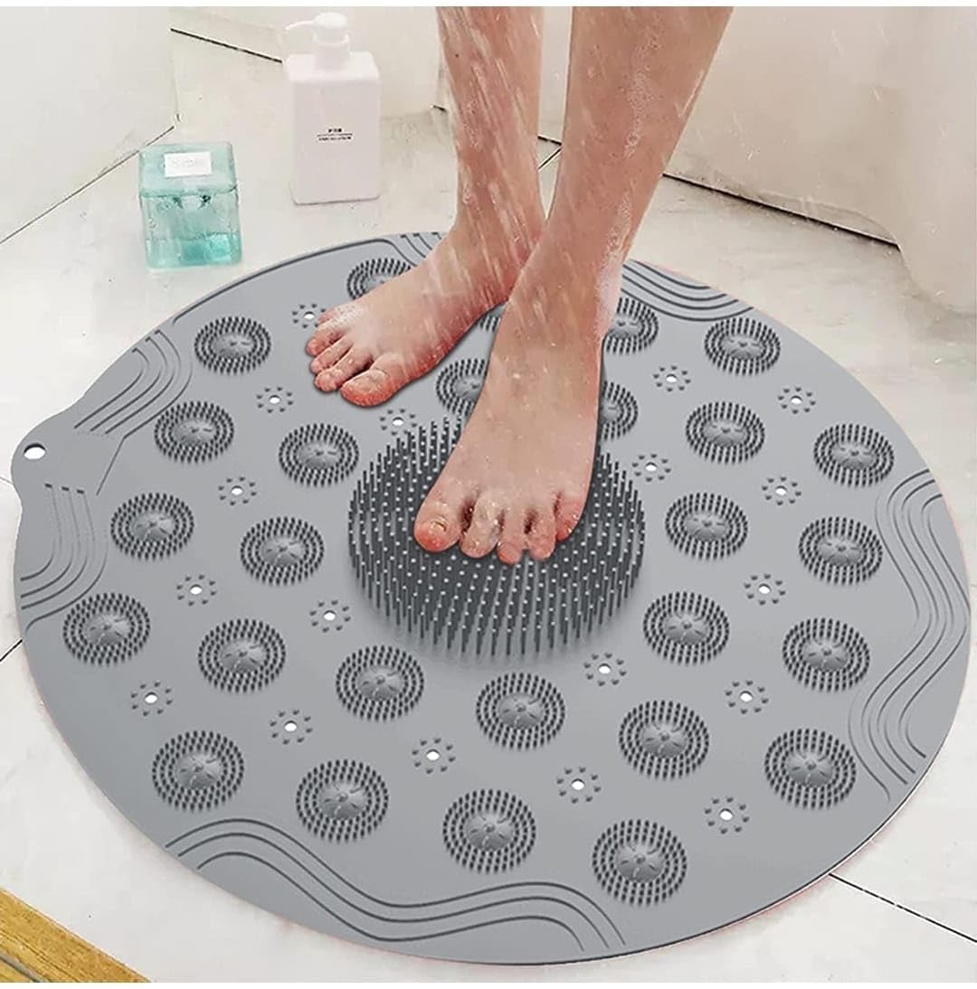 3MJ Non Slip Shower Mat with Friction and Suction Cup Anti Slip Bath Mats with Drain Hole in Middle for Shower Stall, Bathroom 