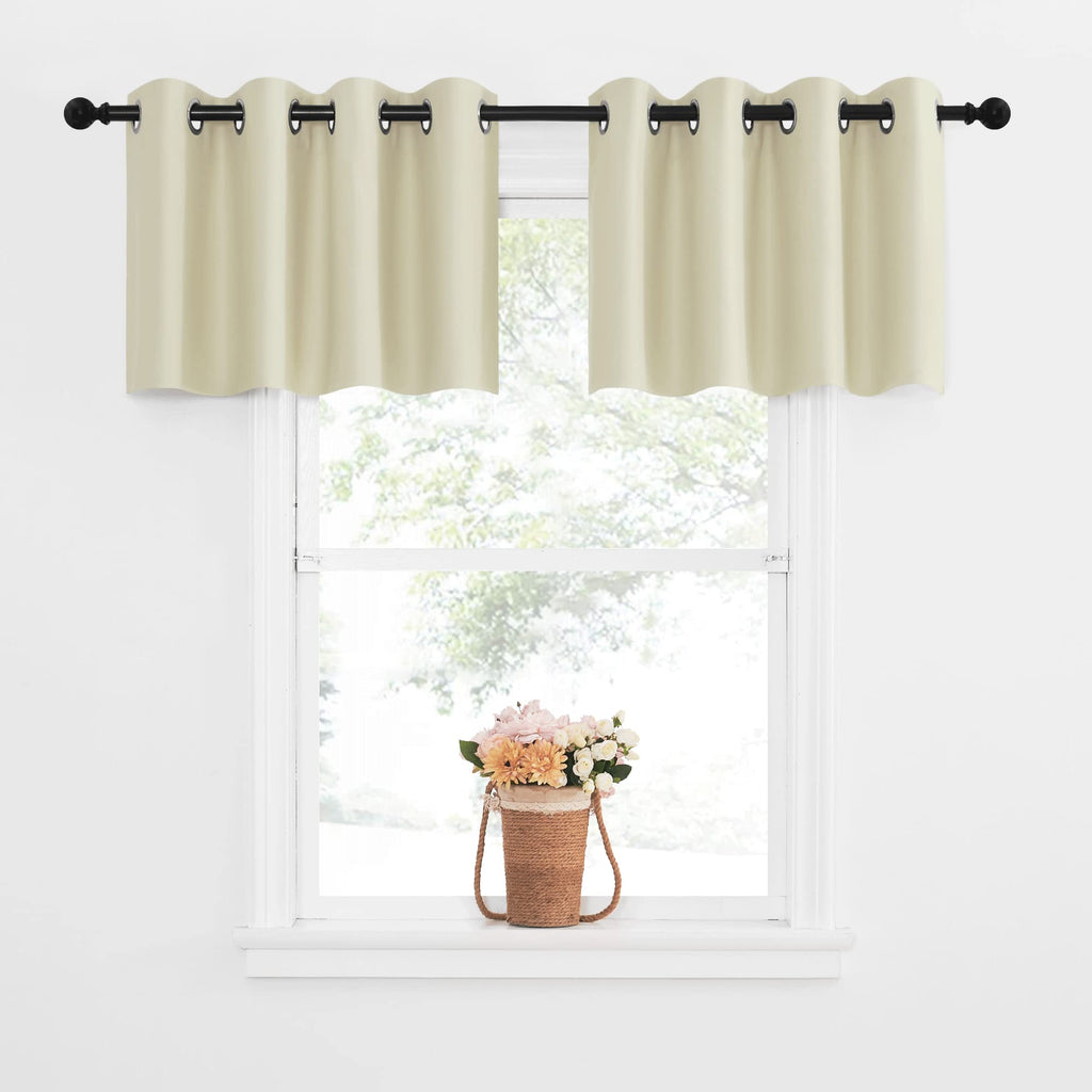 Nicetown Kitchen Tiers Vakances For Sink Over, Country Rustic Grommet Curtains Vlances 2 Panels Blackout Thermal Insulating Small Curtain For Bathroom(Light Beige,52 Inches Wide By 18 Inches Long)